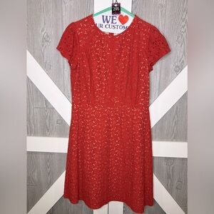 295. Ann Taylor Loft Womens Red Lace Cap Sleeve Overlay Fit & Flare Dress 6T